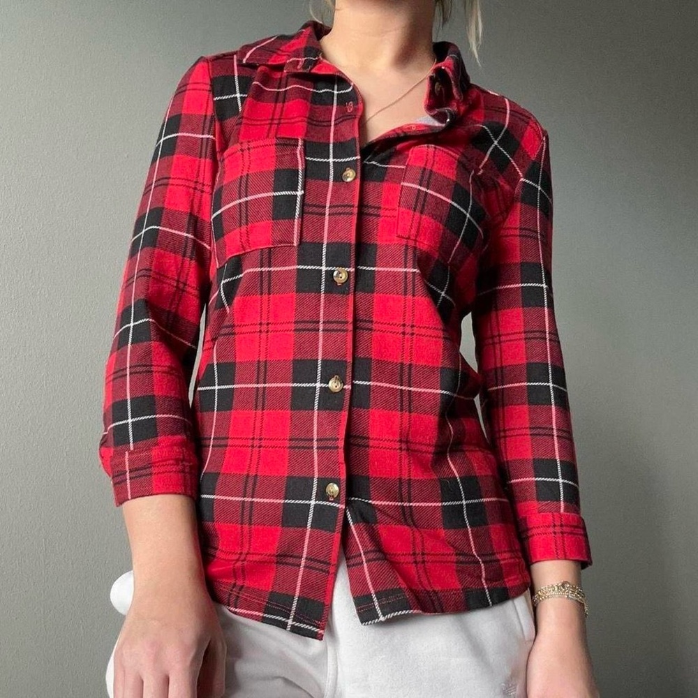 Polly & Esther Red and Black Plaid Button Down Shirt
